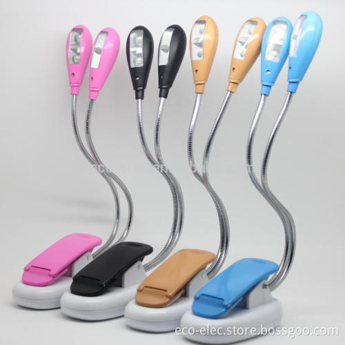 Gooseneck 4 LED Eye Care Dimmable Clip LED Book Light Dual Head Portable Study Modern Table Lamp USB Light
